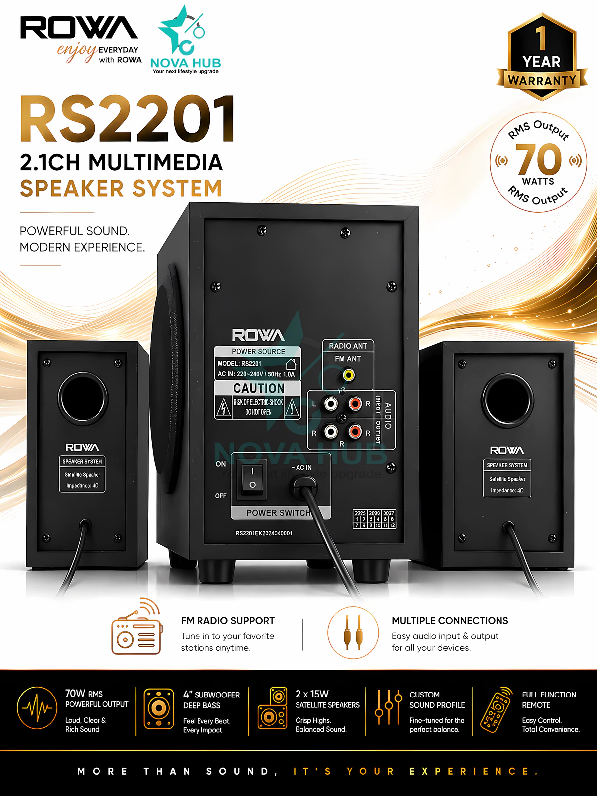 ROWA RS2201 Premium 2.1 Multimedia Speaker System - Ultimate Clarity for Cinema Experience