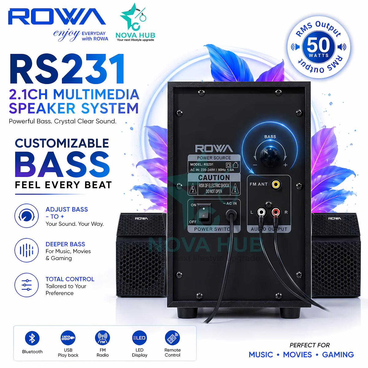ROWA RS231 Premium 2.1 Multimedia Speaker System - Heavy Bass & loud Gaming