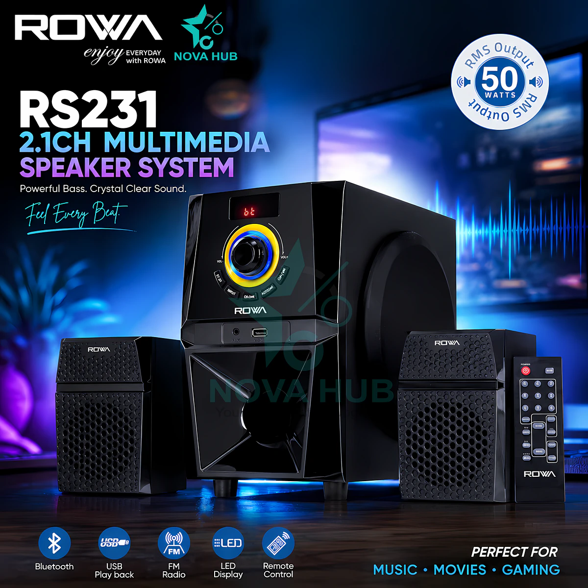 ROWA RS231 Premium 2.1 Multimedia Speaker System - Heavy Bass & loud Gaming