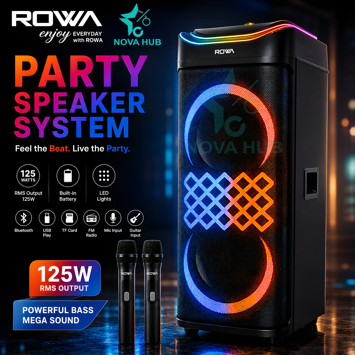 Rowa Rs-1029Ps Premium 125 W Rms Party Trolley Speaker System 1 ROWA RS-1029PS Premium 125 W RMS Party Trolley Speaker System