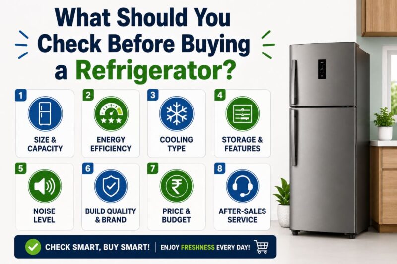 Refrigerator buying checklist covering size, energy efficiency, cooling and features