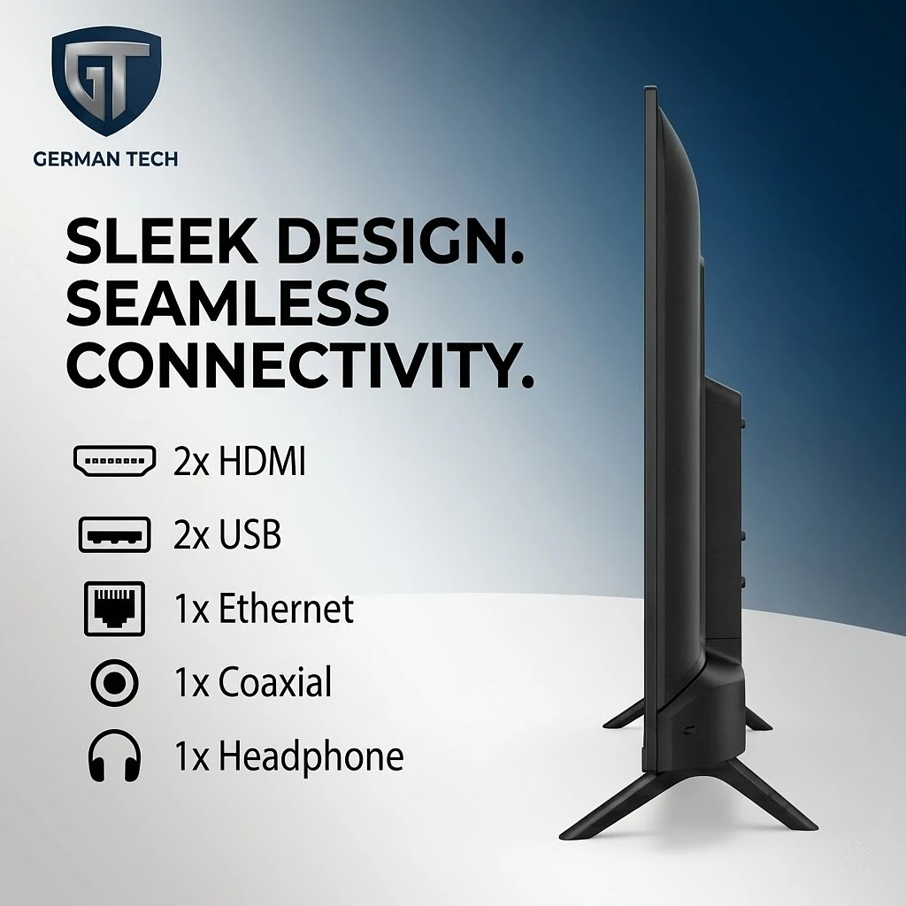 German Tech Combo: 43 Inch Smart Tv (Gt43Bt109Fhd)+ Home Theater / Soundbar / Multimedia Speaker Special Offer Latest Android 14 A+ Grade Ips Panel German Technology Bezel-Less Frameless Design 24 W Monster Sound Hd 1366X768 3 Years Warranty Home Theater - Gt-43Bt109Hd 8 German Tech Combo: 43 Inch Smart TV (GT43BT109FHD)+ Home Theater / Soundbar / Multimedia Speaker Special Offer Latest Android 14 A+ Grade IPS Panel German Technology Bezel-less Frameless Design 24 W Monster Sound HD 1366x768 3 Years Warranty Home Theater - GT-43BT109HD