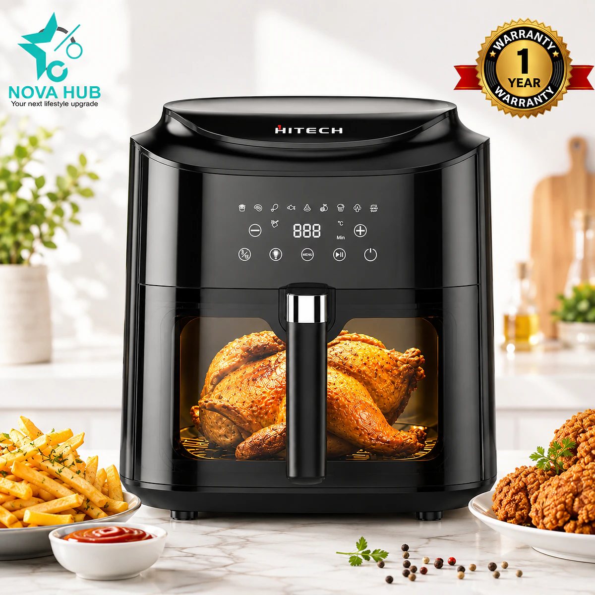 Hitech Combo Premium 8.2 L Transparent Glass Window Air Fryer - 8.2L Airfryer Haf82T06W + Hk04Inf-3 Infrared 3 Hitech Combo Premium 8.2 L Transparent Glass Window Air Fryer - 8.2L Airfryer haf82t06w + HK04INF-3 Infrared