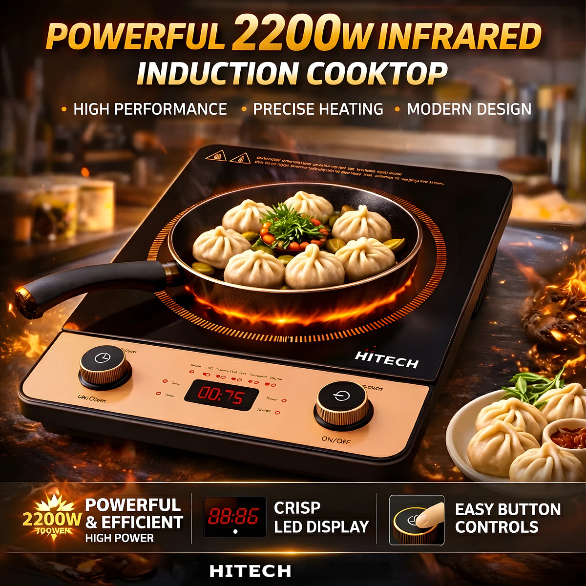 HITECH Induction / Infrared Cooktop + TIFFANY 2.0 L Electric Kettle Combo - hk04inf-3 + tf6613