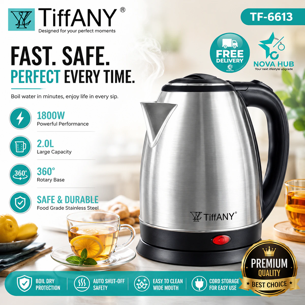HITECH Induction / Infrared Cooktop + TIFFANY 2.0 L Electric Kettle Combo - hk04inf-3 + tf6613