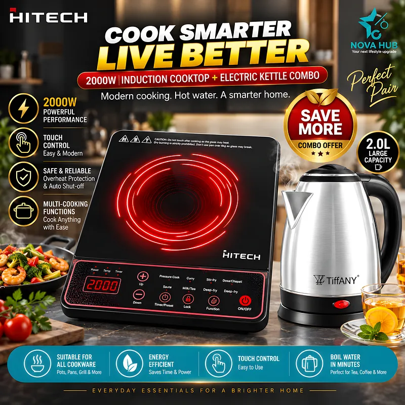 HITECH Induction / Infrared Cooktop + TIFFANY 2.0 L Electric Kettle Combo - hk04inf-3 + tf6613 - Nova Hub (2)