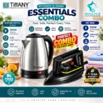 Combo: Tiffany Original TF-6613 Electric Kettle 2 L + Hitech Iron - tf6613 + Deluxe Iron - best combo in Nepal. Shop at Nova Hub.