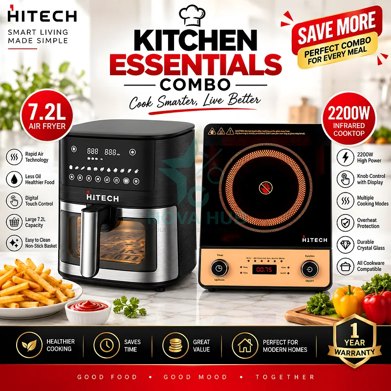 Hitech Combo Premium 7.2 L 90% Less fat Digital Transparent Window Air Fryer - 7.2L Airfryer HAF-72T06W + HK04IND-1 Induction - Nova Hub (2)