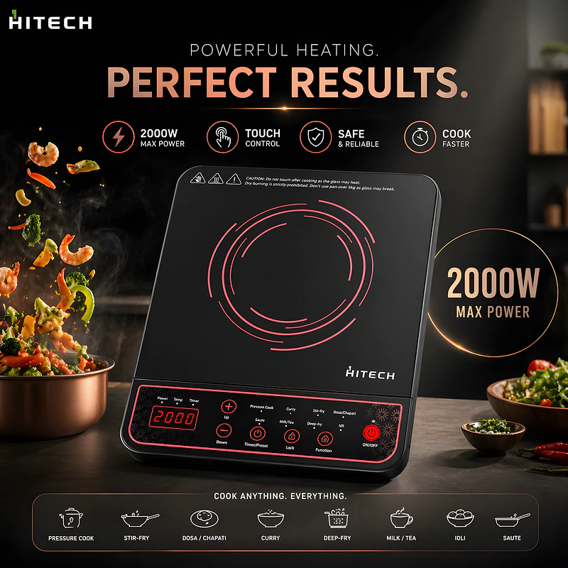 Hitech HK04IND-1 2000 W Smart Induction Stove Cooktop - best induction cooktop in Nepal. Shop at Nova Hub.