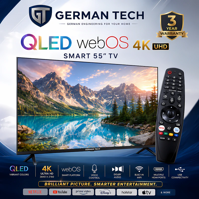 German Tech 55 Inch WebOS QLED 4k TV GT55DWB109UHD - German Tech 55 Inch Smart TV GT55DWB109UHD - best tv in Nepal. Shop at Nova Hub.